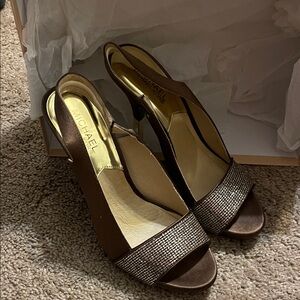 Michael Kors Brown and Gold Slingback Heels